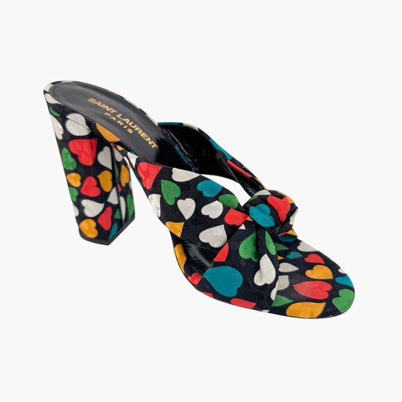 Saint Laurent Bianca Black Heart Knotted Mule Sandals Block Heel 38.5 US 8.5 - Picture 10 of 13
